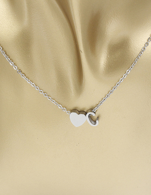 Simple Silver Color Letter C&heart Shape Decorated Necklace
