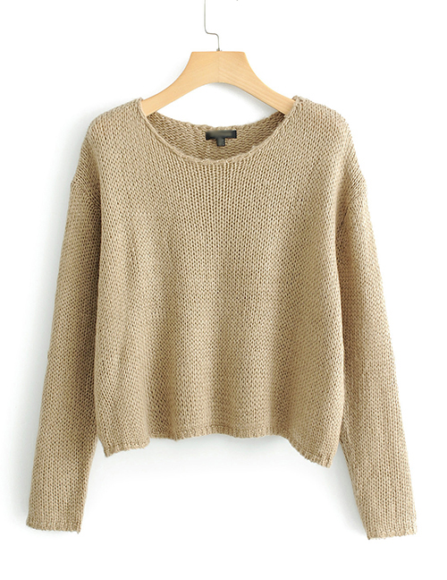 Fashion Beige Pure Color Decorated Sweater