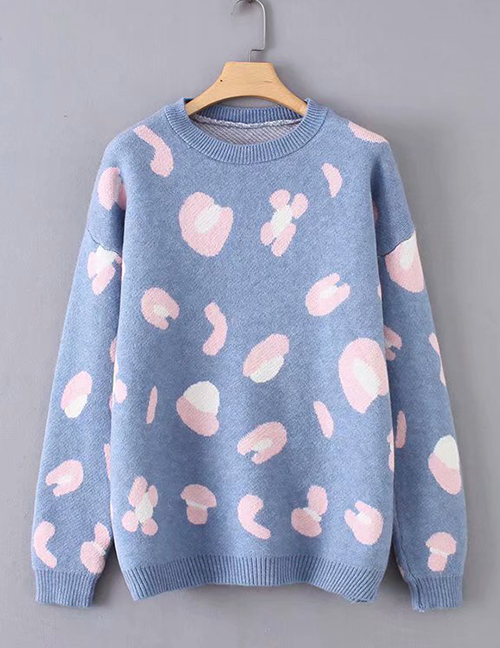 Fashion Blue Color Matching Decorated Sweater
