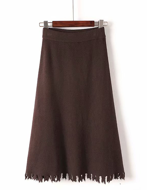 Fashion Khaki Pure Color Decorated Skirt