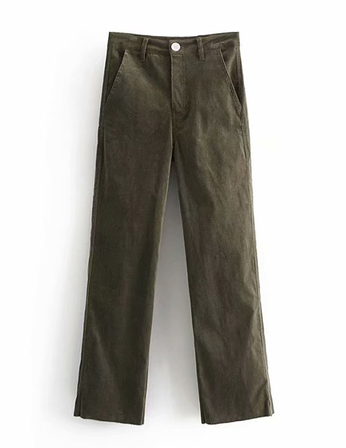 Fashion Olive Green Pure Color Decorated Trousers