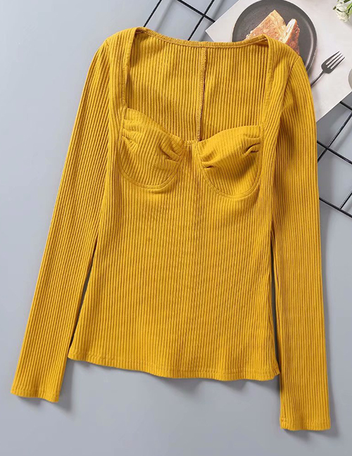 Fashion Yellow Pure Color Decorated Shirt