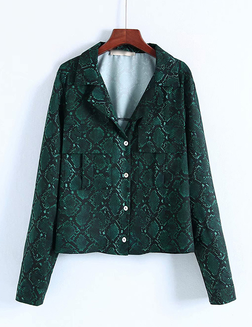 Fashion Green Snake Pattern Decorated Shirt