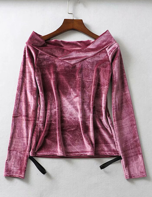 Fashion Pink Off Shoulder Design Pure Color Shirt
