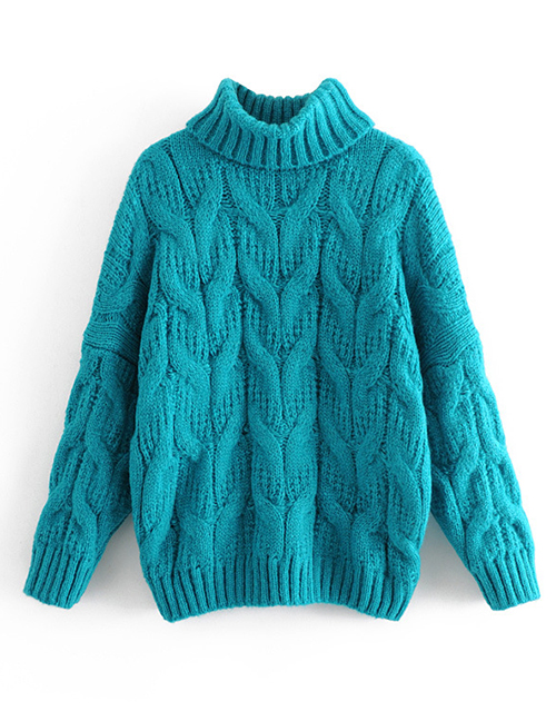 Fashion Blue Pure Color Decorated Sweater