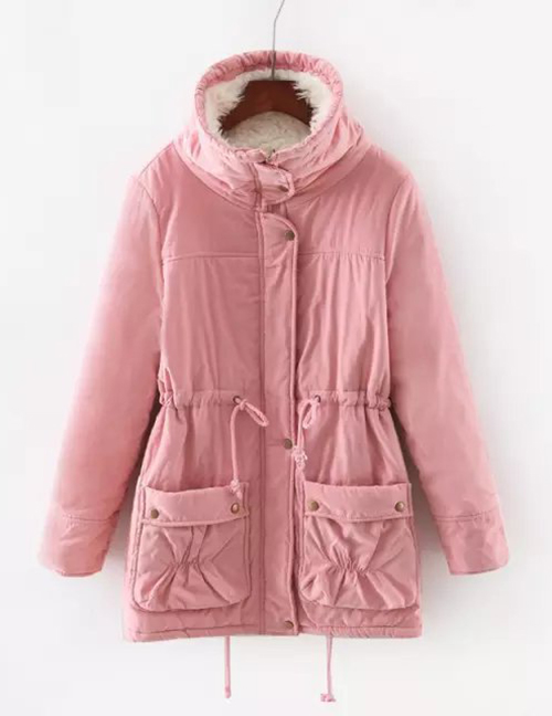 Fashion Pink Pure Color Design Cotton-padded Clothes
