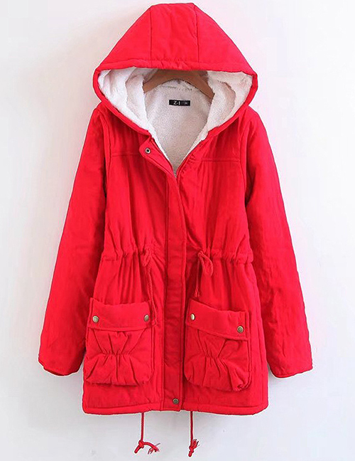 Fashion Red Drawstring Design Cotton-padded Clothes