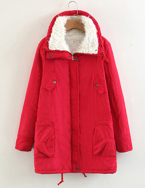 Fashion Red Pure Color Design Cotton-padded Clothes