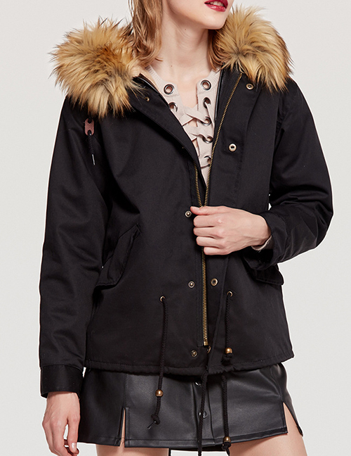 Fashion Black Fur Collar Design Cotton-padded Clothes