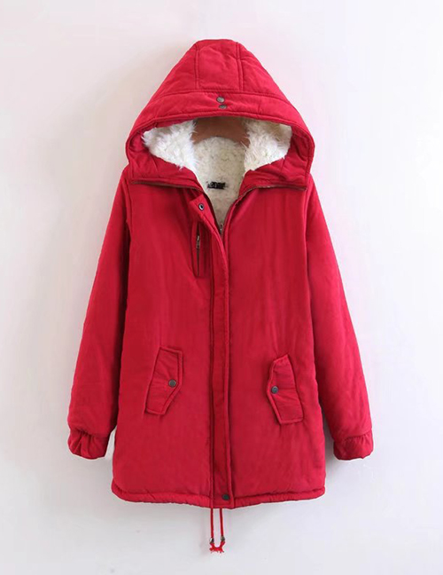 Fashion Red Pure Color Design Long Sleeves Coat