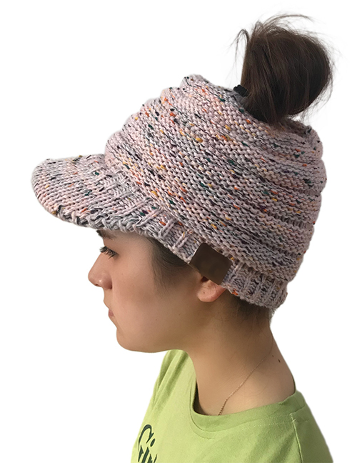 Fashion Pink Label Decorated Hollow Out Knitted Hat