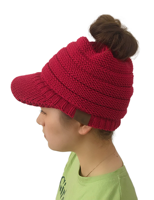 Fashion Red Pure Color Decorated Knitted Hat
