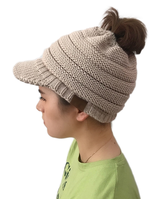 Fashion Beige Pure Color Decorated Knitted Hat