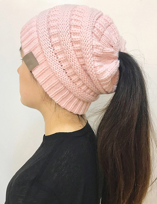 Fashion Pink Label Decoratedpure Color Knitted Hat
