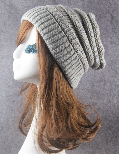 Fashion Light Gray Pure Color Decorated Knitted Hat