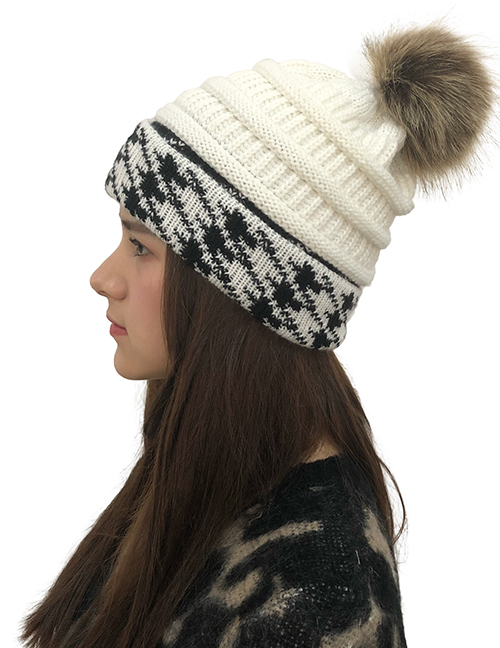 Fashion White Fuzzy Ball Decorated Knitted Hat