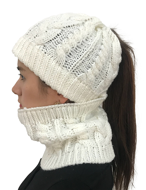 Fashion White Hemp Flowers Shape Design Hat&scarf