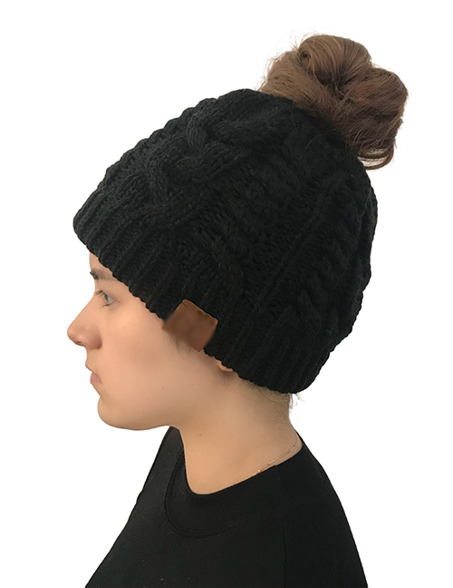 Fashion Black Label Decorated Pure Color Knitted Hat