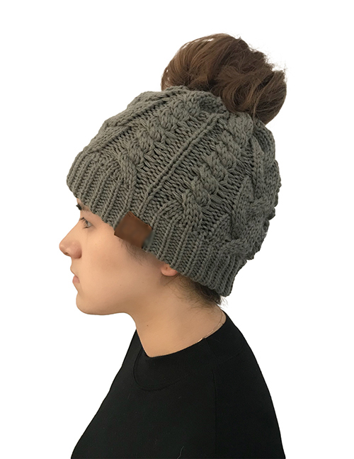 Fashion Dark Gray Label Decorated Pure Color Knitted Hat