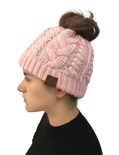 Fashion Pink Label Decorated Pure Color Knitted Hat
