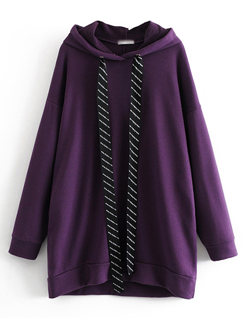 Fashion Purple Pure Color Decorated Sweatshirt