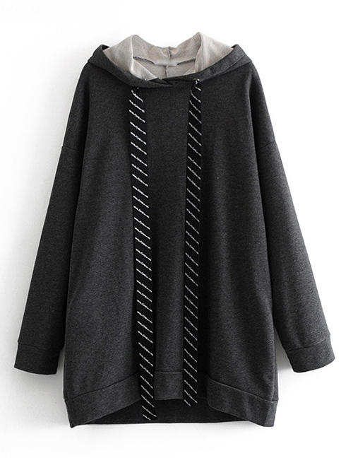 Fashion Black Pure Color Decorated Sweatshirt