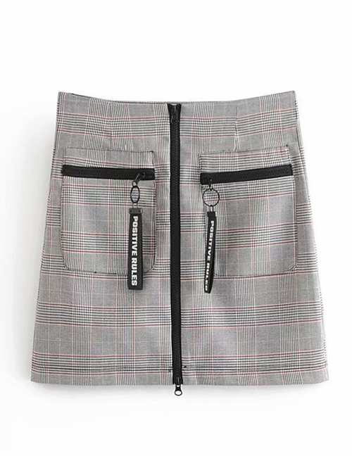 Fashion Gray Grids Pattern Decorated Skirt