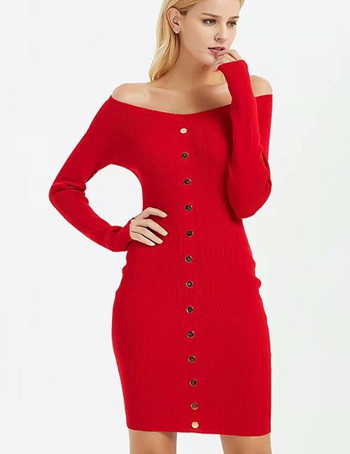 Fashion Red Strapless Design Pure Color Dress