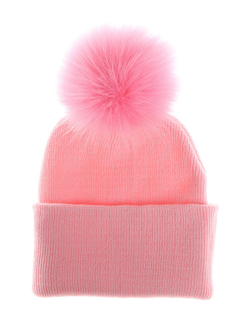 Fashion Pink Pom Ball Decorated Pure Color Hat