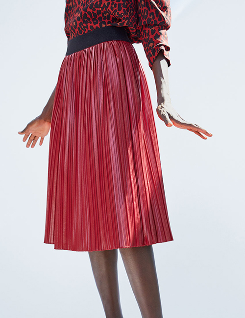 Fashion Red Pure Color Decorated Skirt