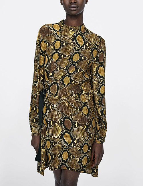 Fashion Brown Snake Pattern Decorated Dress