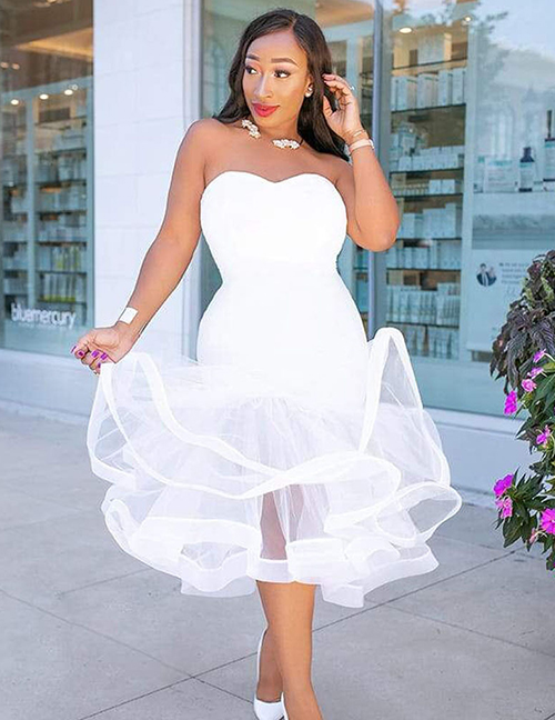 Fashion White Pure Color Decorated Dress
