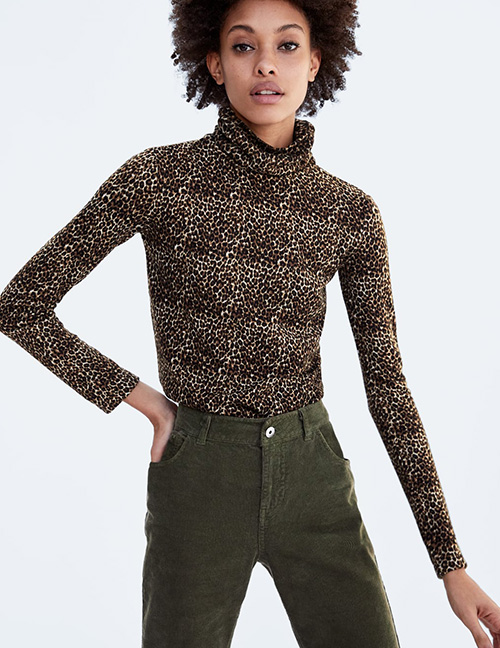 Fashion Brown Leopard Pattern Decorated Long Sleeves Shirt