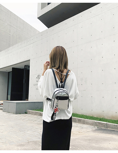Fashion Silver Color Letter M Pendant Decorated Leisure Backpack