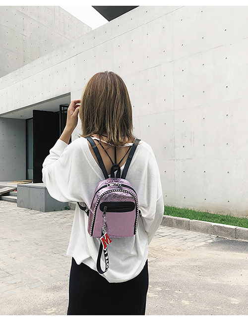 Fashion Pink Letter M Pendant Decorated Leisure Backpack