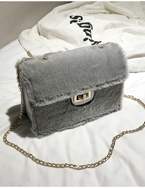 Fashion Gray Buckle Decorated Pure Color Shoulder Bag