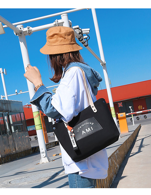 Fashion Black Letter Pattern Decorated High-capacity Bag