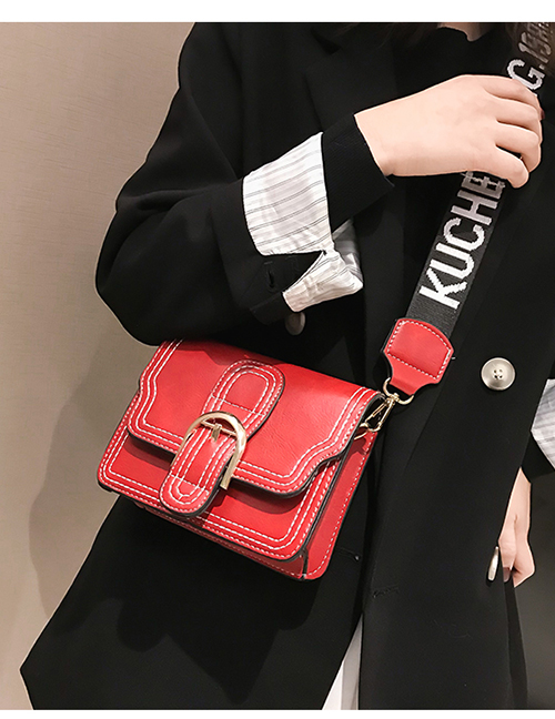 Fashion Red Belt Buckle Decorated Pure Color Shoulder Bag