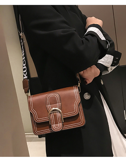 Fashion Light Brown Belt Buckle Decorated Pure Color Shoulder Bag