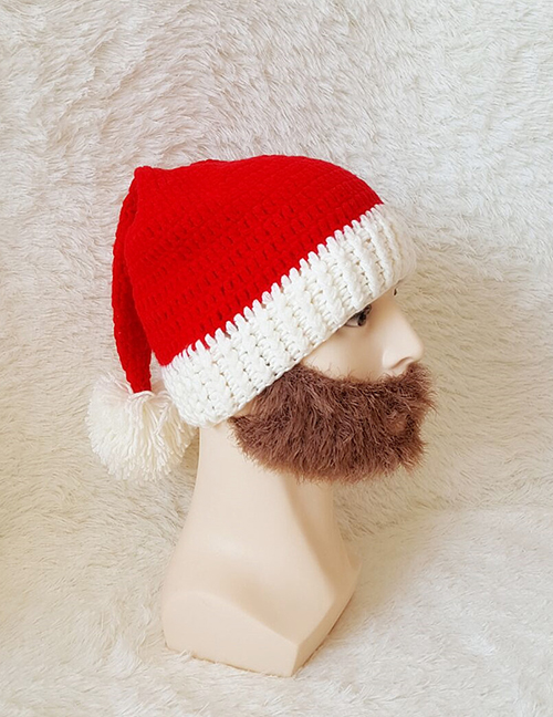 Lovely Brown Fuzzy Ball Decorated Knitted Hat With Beard