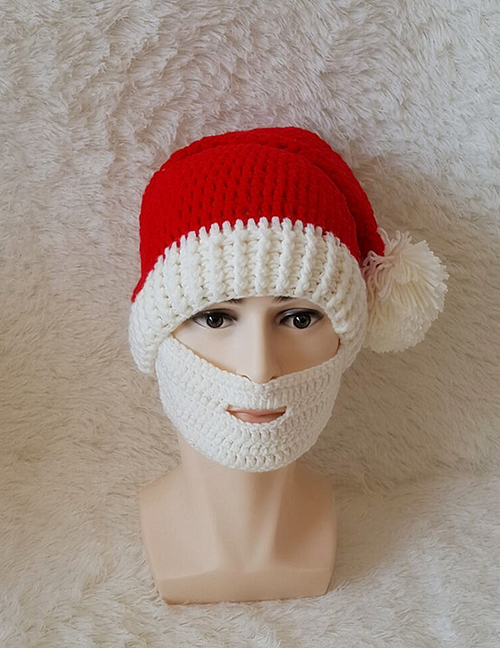 Lovely White Fuzzy Ball Decorated Knitted Hat With Beard