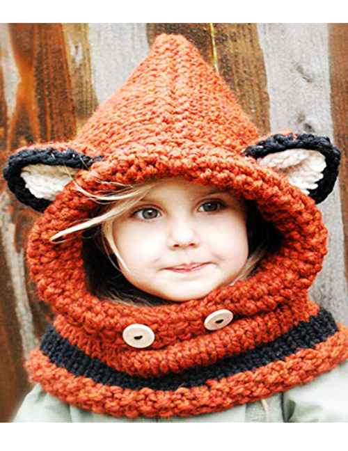 Lovely Orange Fox Shape Design Child Knitted Hat