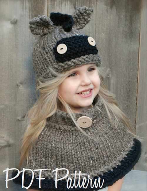 Lovely Gray Donkey Shape Design Pure Color Child Hat(2pcs)