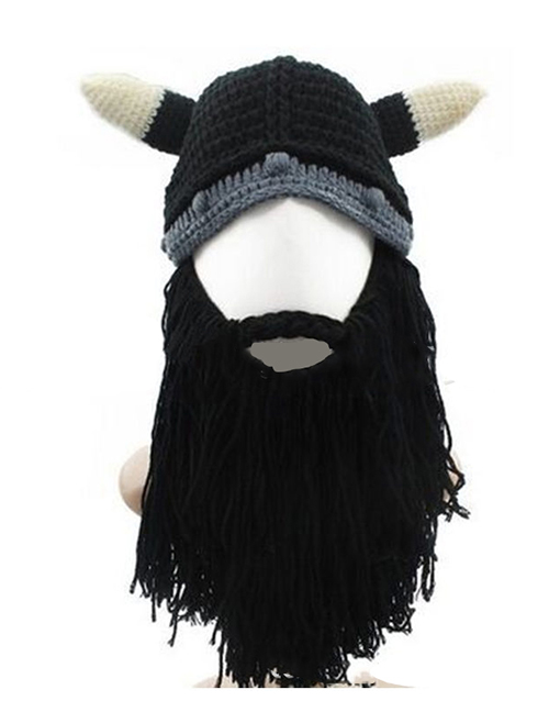 Lovely Black Horns Shape Design Simple Knitted Hat