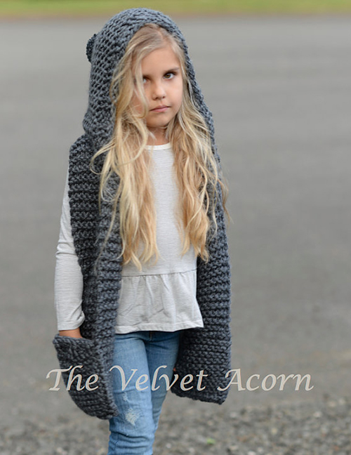 Lovely Gray Pure Color Design Child Knitted Cloak Cap