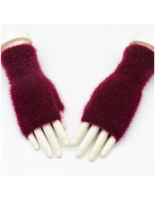 Fashion Red Pure Color Design Warm Gloves