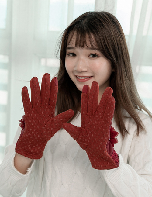 Fashion Red Flowers Decorated Touch-screen Gloves