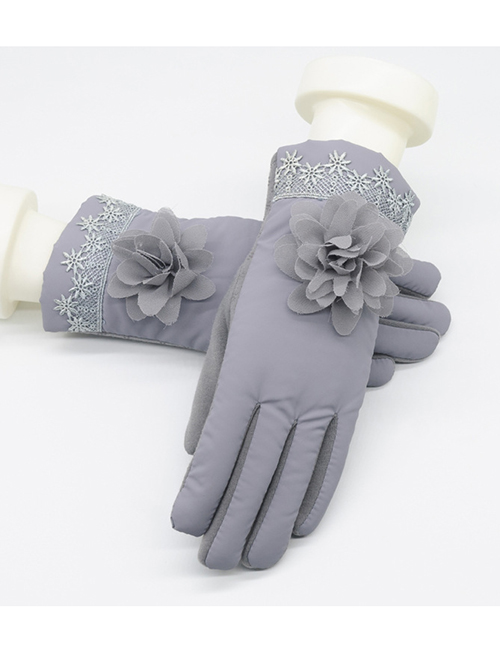 Fashion Gray Flowers Decorated Touch-screen Gloves