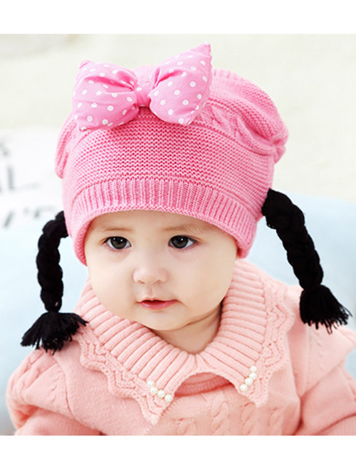 Fashion Light Pink Bowknot Decorated Child Knitted Hat