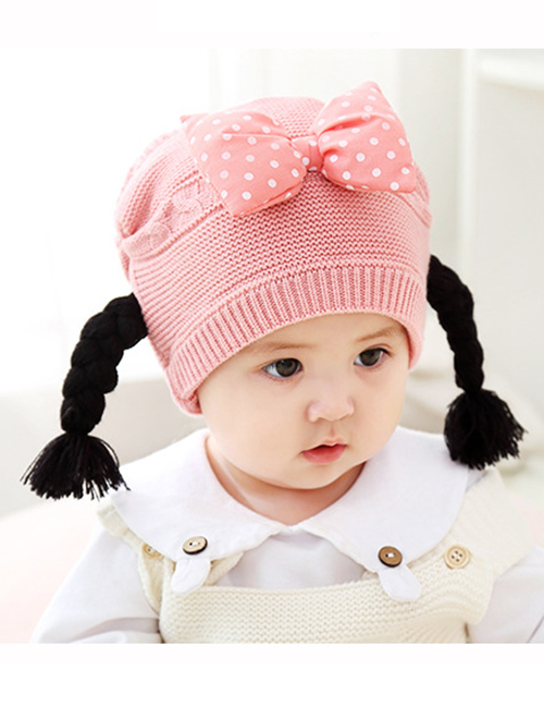 Fashion Pink Bowknot Decorated Child Knitted Hat